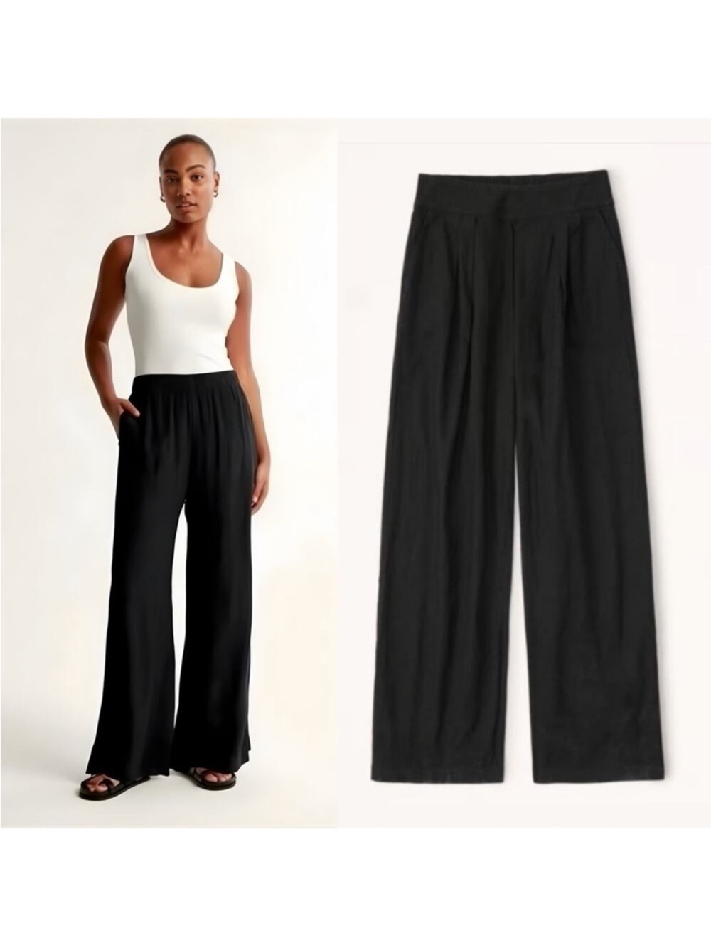 NWT Black Abercrombie Linen-Blend Ultra Wide-Leg Pants, size XS.